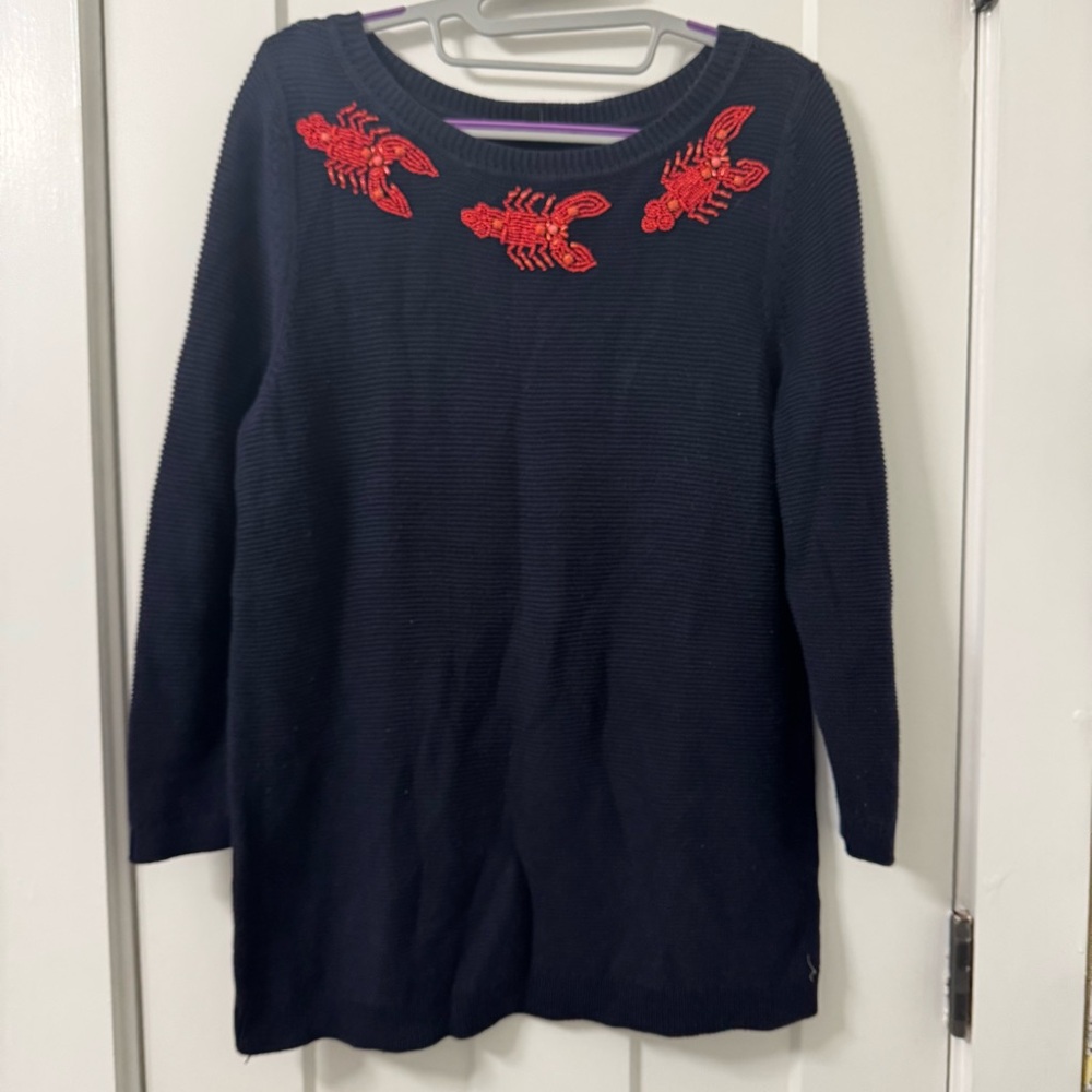 Talbots Women Navy Blue Lobster Beaded Embellished Nautical Sweater Pullover Med
